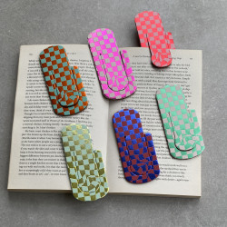 Checkerboard Paperclip Recycled Leather Bookmark