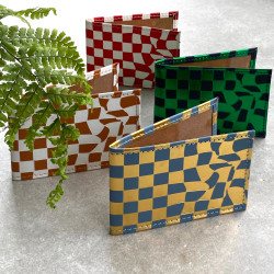 Checkered Recycled Leather Travel Card Holder