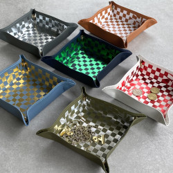 Checkerboard Recycled Leather Square Tray Tidy